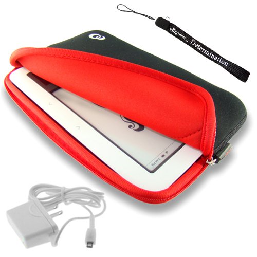 Kroo Nook Electronic Book Reader Slim Glove Sleeve Cover Case with extra pocket + Includes a 4-Inch eBigvalue Determination Hand Strap + Easy Travel Home Wall Charger Image Kroo Nook Electronic Book Reader Slim Glove Sleeve Cover Case with extra pocket + Includes a 4-Inch eBigvalue Determination Hand Strap + Easy Travel Home Wall Charger