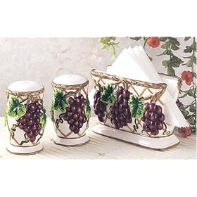 Click here to buy Grapes kitchen Napkin holder and matching Salt and Pepper shakers grape and vine themed... by KKM.