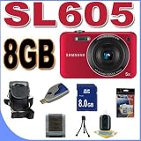 Samsung SL605 12.2MP Digital Camera w/5x Optical Zoom (Red) BigVALUEInc Accessory Saver 8GB Bundle