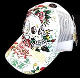 New 2009 Ed Hardy By Christian Audigier Skull and Roses Rhinestone Tattoo Trucker Hat Cap
