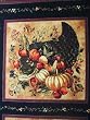 Elegant Harvest Cornucopia Horn of Plenty P & B Autumn Thanksgiving Fabric Panel