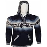 NEW ARRIVAL PERUVIAN ALPACA WOOL UNISEX NAVY SWEATER DESIGN WITH HOODY AND POCKETS WARM & SOFT X-SMALL