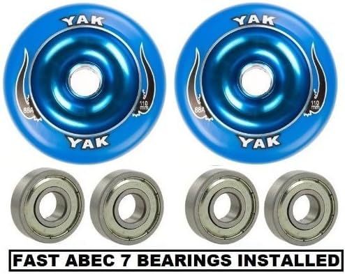 Yak Scat II Full Metal Core Wheels 100mm BLUE with Abec 7 Bearings Installed (2-Wheels)