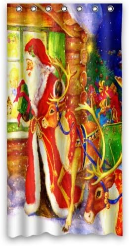 Santa's Flight Christmas Bathroom Decor 100% Polyester Waterproof Shower Curtain 36" By 72"