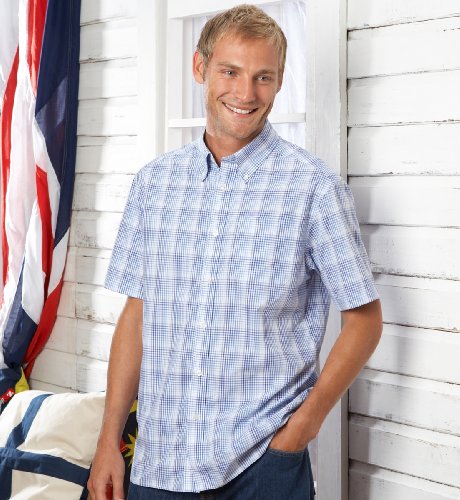 Blue Harbour Pure Cotton Short Sleeve Overcheck Shirt