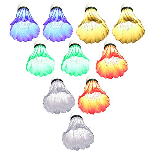 LED Badminton Shuttlecocks By DigHealth, Lighting Birdies Shuttlecock for Indoor Outdoor Sports Activities, Pack of 10 and 5 Colors