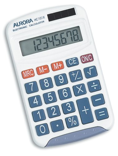 Aurora HC101X Dual Power Angled for Desktop Use 8 Digit Handheld Calculator