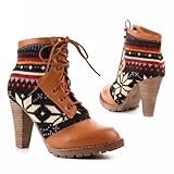 Damen Schuhe, STIEFELETTEN, BOOTS SCHNÜRSCHUHE MIT STRICK, 8864, Synthetik in hochwertiger Leder Optik und Textil, Camel Multi, Gr 41