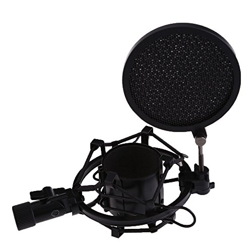 Chinatera Microphone Shock Mount Stand Holder with Integrated Pop Filter Black Kit