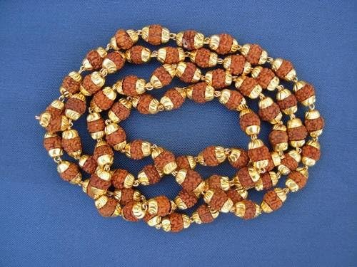 Rudraksha Rudraksh Japa Mala Rosary with Golden Cap Hindu Meditation Yoga Hindu 54+ 1 Bead Prayer Pooja Puja Meditation