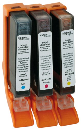 AmazonBasics wiederbefüllte Tintenpatrone als Ersatz für Canon Multipack CLI-521 (cyan, magenta, gelb) [Amazon Frustfreie Verpackung]