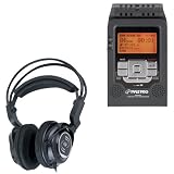 Pyle Recorder and Earphones Package - PPR80 Quality Portable Linear PCM Audio Recorder With Built In Memory, SD Card Slot, Microphone And Stereo Speakers for Sound Professionals - PHPDJ2 Professional DJ Turbo Headphones