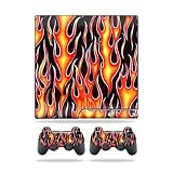 Protective Vinyl Skin Decal Cover for Sony Playstation 3 PS3 Slim Skins + 2 Controller Skins Hot Flames