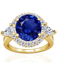 18K Yellow Gold Round Cut Blue Sapphire Ring With Sidestones (GIA Certificate)
