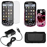 IMAGE OF iNcido Brand Samsung Intercept Moment 2 M910 Combo Purple Love Protective Case Faceplate Cover + Black Horizontal Leather Pouch + LCD Screen Protector + Home Wall Charger for Samsung Intercept Moment 2 M910
