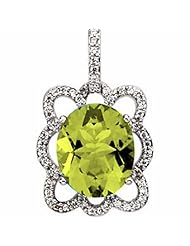 14K White Gold Oval Cut Peridot and Diamond Pendant -- LIFETIME WARRANTY