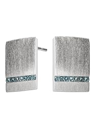 925 Sterling Silver Satin Finish Wide Earrings with Channel-Set Blue Topaz