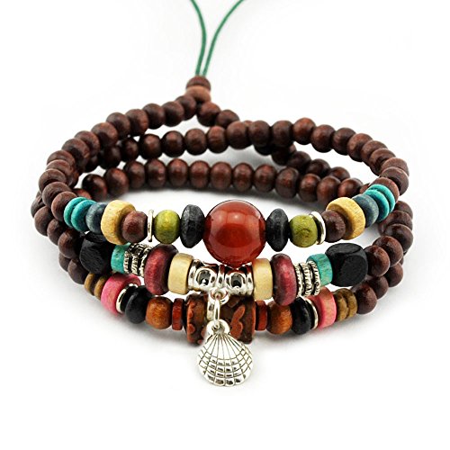 November's Chopin (TM) Charm Metal Pendant Wood Beads Leather Adjustable Wrap Bracelet