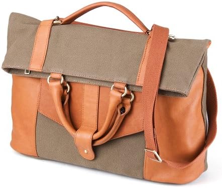 Canvas and Leather Three-Way Convertible Tote Bag / Messenger Bag, Large