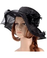 Vbiger Women's Summer Flat Large Wide Brim Gauze Kentucky Derby Sun Hat