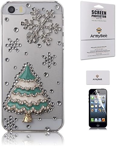 Apple iPhone 5 5S Case Christmas Tree Snowflake, 3D Bling Christmas Tree Pearl Red Gift Design Case Cover For Christmas, ArmyBee inc(TM) [Package Included:1 X HD Screen Protector]