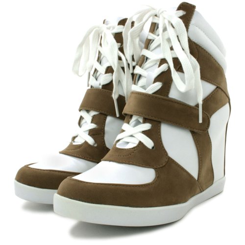 Lace Up Hi-Top Hidden Wedge Sneaker Trainer Shoes White