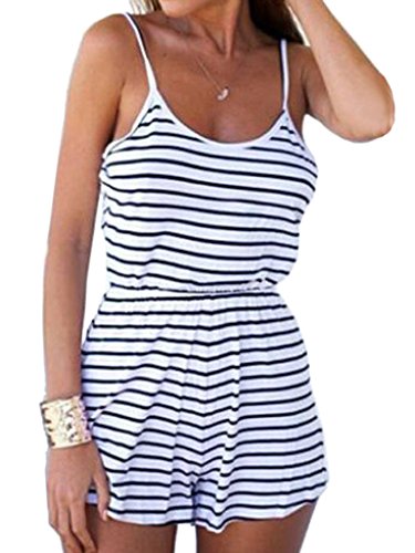 Choies Women's Summer Sexy Monochrome Stripe Spaghetti Strap Backless Romper Playsuit S