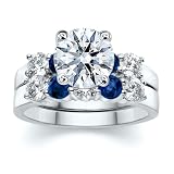 2.75 CT ROUND DIAMOND W ROUND BLUE SAPPHIRE RING SET