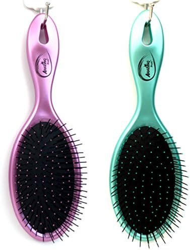 Beauticom (Quantity: 2 Pieces) Amazing Detangling Wet &amp; Dry Hair Brush Flexible Bristles No pain No Tangle Detangle Comb (Metallic Teal/Metallic Purple)