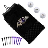 NFL Baltimore Ravens Embroidered Golf Towel, Golf Balls & Multicolored Tees Gift Set -