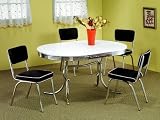 5pc Retro Style Chrome Plated Dining Table & 4 Black Chairs Set
