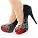 Show Story Womens Abstract Lines Print Stiletto Platform High Heel Pumps,LF30435