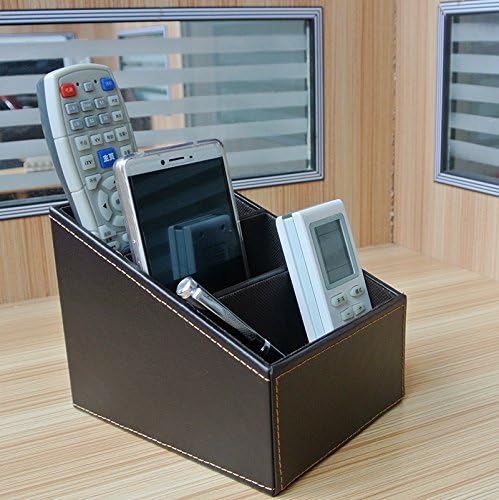 KRZER PU Leather Remote control/controller TV Guide/mail/CD organizer/caddy/holder with (PU Brown)