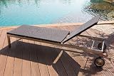Designer Loungeliege, Svantje Outdoor Gartenliege aus hochwertigen Rehau Raucord Polyrattan, wind- und wetterfest, Edelstahlgestell mit Rollen, sehr stabil und belastbar, schwarz