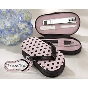  Pink Polka Flip Flop inch Five Piece Pedicure Set with Matching Thank you inch Tag - Baby Shower Gifts & Wedding Favors (Set of 72)
