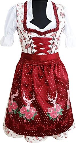 Rose Trachten Dirndl 3pcs Dress, Blouse, Skirt, 100cm. Size: 32 to 46 Different Colors (40, 442)