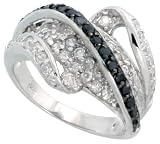51ud7q0%2B7KL. SL160  Sterling Silver Wave Ring w/ Black & White CZ Stones, 9/16 (15mm) wide