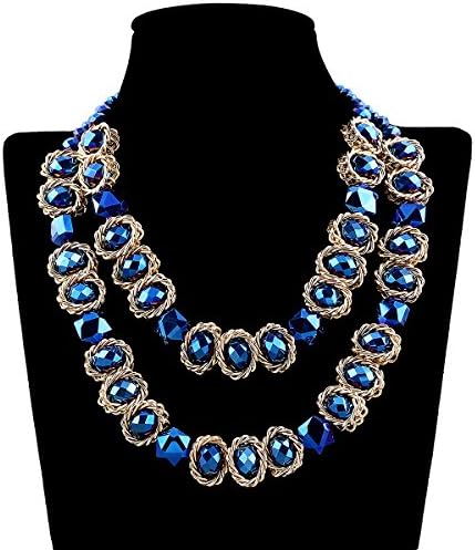 KAYMEN Multi-Layers Gold Plated Strand Crystals Necklace for Women
