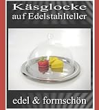 Käseglocke mit Edelstahlteller - Glasglocke Glashaube Glocke NEU