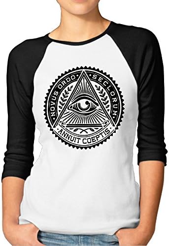 Printed Sportshirt Womens Illuminati Secret Society Eyes Pyramid Top 3/4 Sleeve Raglan Tops Shirt