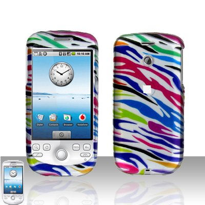 Blue Pink Green Purple Black Zebra Color Stripe Design Snap on Hard Cover Protector Faceplate Skin Case for T-Moblie HTC Mytouch 3G G2 + Belt Clip + LCD Screen Guard Film (Ship in Cardboard box)