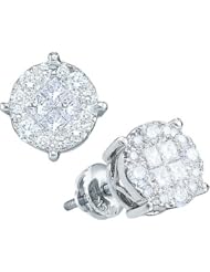 Real Diamond Earrings 1.50CTW PRINCESS ROUND DIAMOND LADIES SOLIEL EARRINGS White-gold 14K