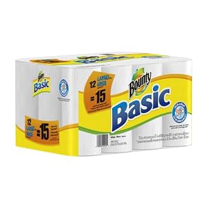 Bounty Basic Paper Towels 12 Large Rolls equal 15 Regular Rolls