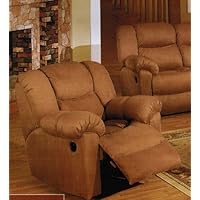 Overstuffed Light Brown Microfiber Fabric Upholstered Rocker / Recliner Chair
