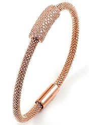 Sterling Silver & Cz Pink Gold Plated Magnetic Bangle