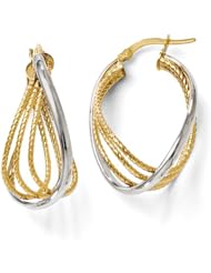 14k White and yellow gold Leslies Two tone Polished and Textured Twisted Hoop Earrings
