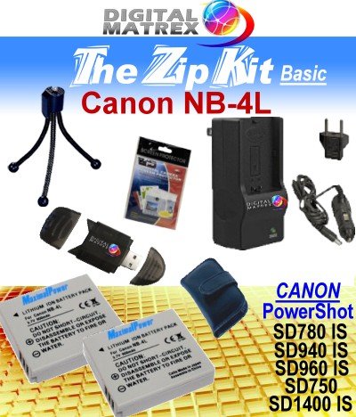 TheZipKit for CANON PowerShot SD780 IS. Includes: 2 NB-4L 900mAh Ultra High Capacity Batteries made with cells produced in JAPAN or USA - Table-Top Wire Tripod - 110 240 Mini Charger with fold out plug and a DC car adapter - SD SDHC Card Reader - LCD Protection Film Kit and more. (NON OEM).. CANON PowerShot SD780 IS. TheZipKit for CANON PowerShot SD780 IS. Includes: 2 NB-4L 900mAh Ultra High Capacity Batteries made with cells produced in JAPAN or USA - Table-Top Wire Tripod - 110 240 Mini Charger with fold out plug and a DC car adapter - SD SDHC Card Reader - LCD Protection Film Kit and more. (NON OEM).. CANON PowerShot SD780 IS.
