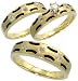 14k Yellow Gold Trio 3-Piece His (6mm) & Hers (5mm; 5mm) Wedding Band Set, w/ 0.15 Carat (Center) & 0.26 Carat (Sides) Brilliant Cut Diamonds; (Men's Size 9 to 12; Ladies' Size 6 to 8)