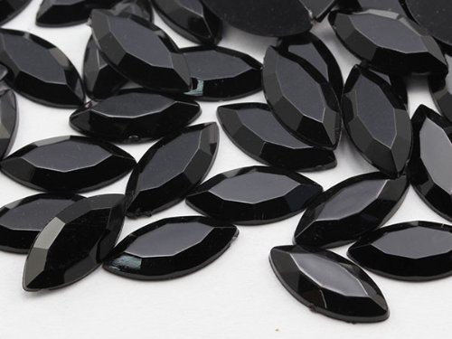 15x7 Jet Black H101 Flat Back Navette Acrylic Jewels High Quality Pro Grade - 40 Pieces