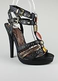 Grommet Jewel Trim T-Strap Heel